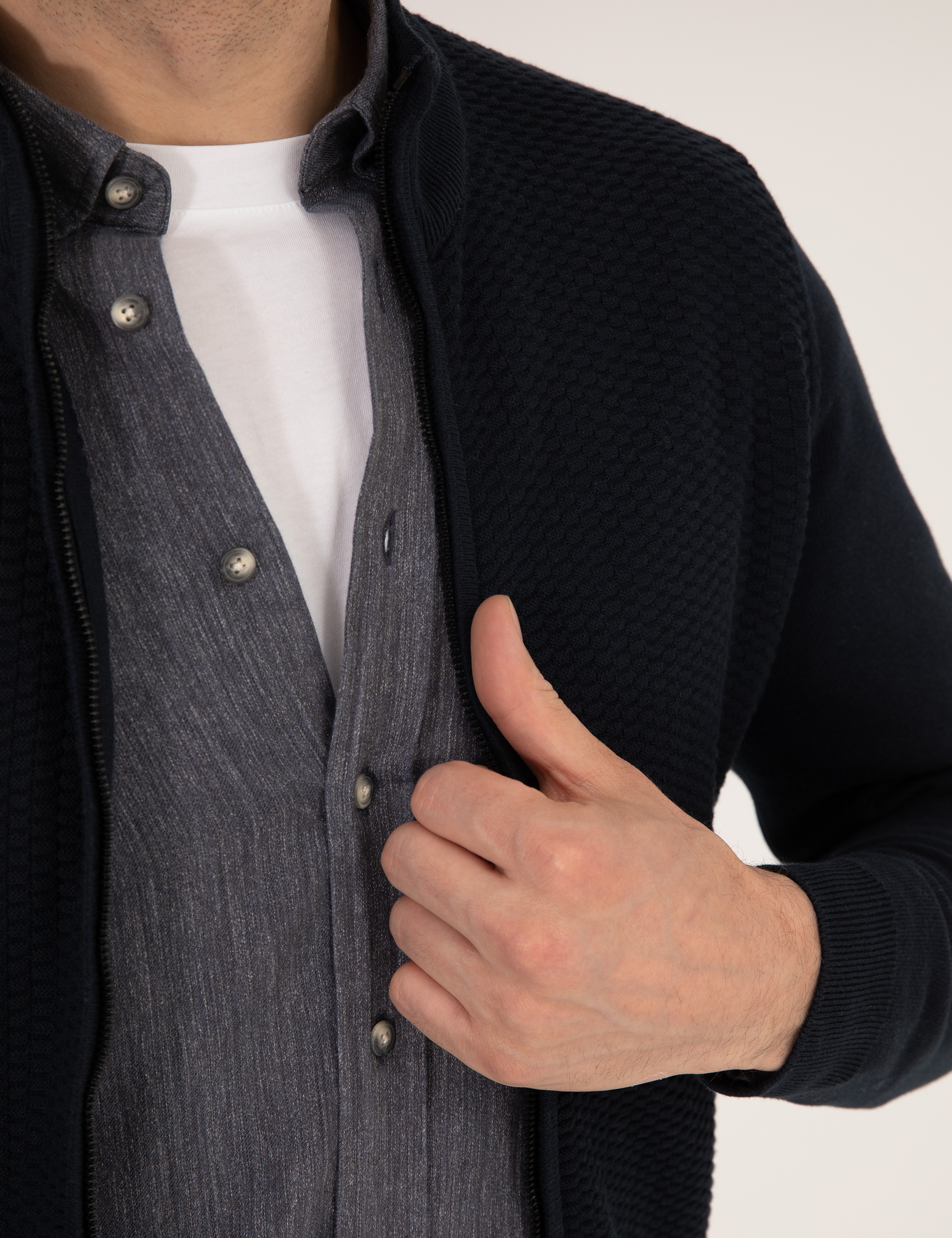 Lacivert Slim Fit Fermuarlı Triko Hırka - Image 7