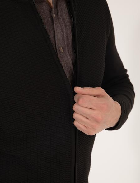 Siyah Slim Fit Fermuarlı Triko Hırka - 50265903017