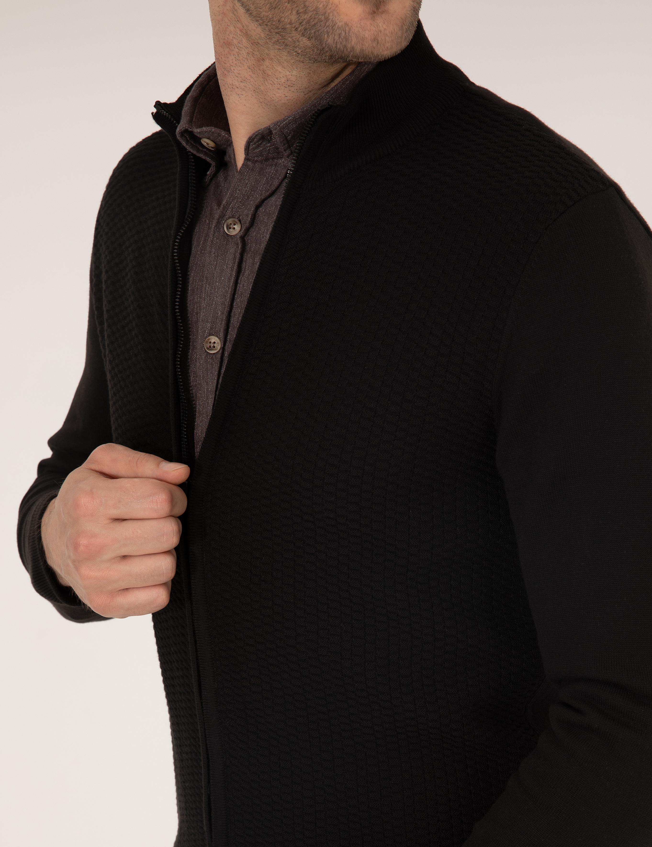 Siyah Slim Fit Fermuarlı Triko Hırka