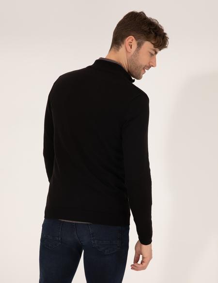 Siyah Slim Fit Fermuarlı Triko Hırka - 50265903017