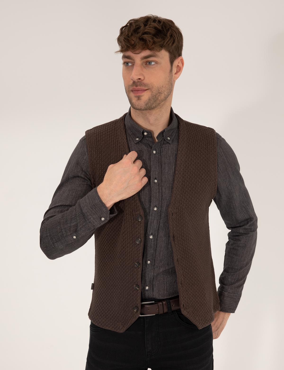 Kahverengi Triko Yelek - 50263171023