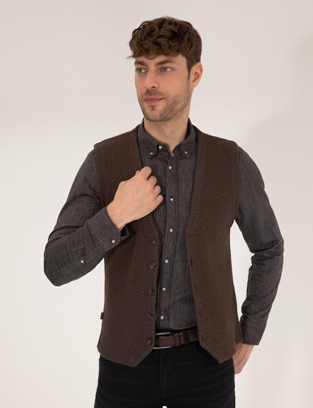 Kahverengi Triko Yelek - 50263171023