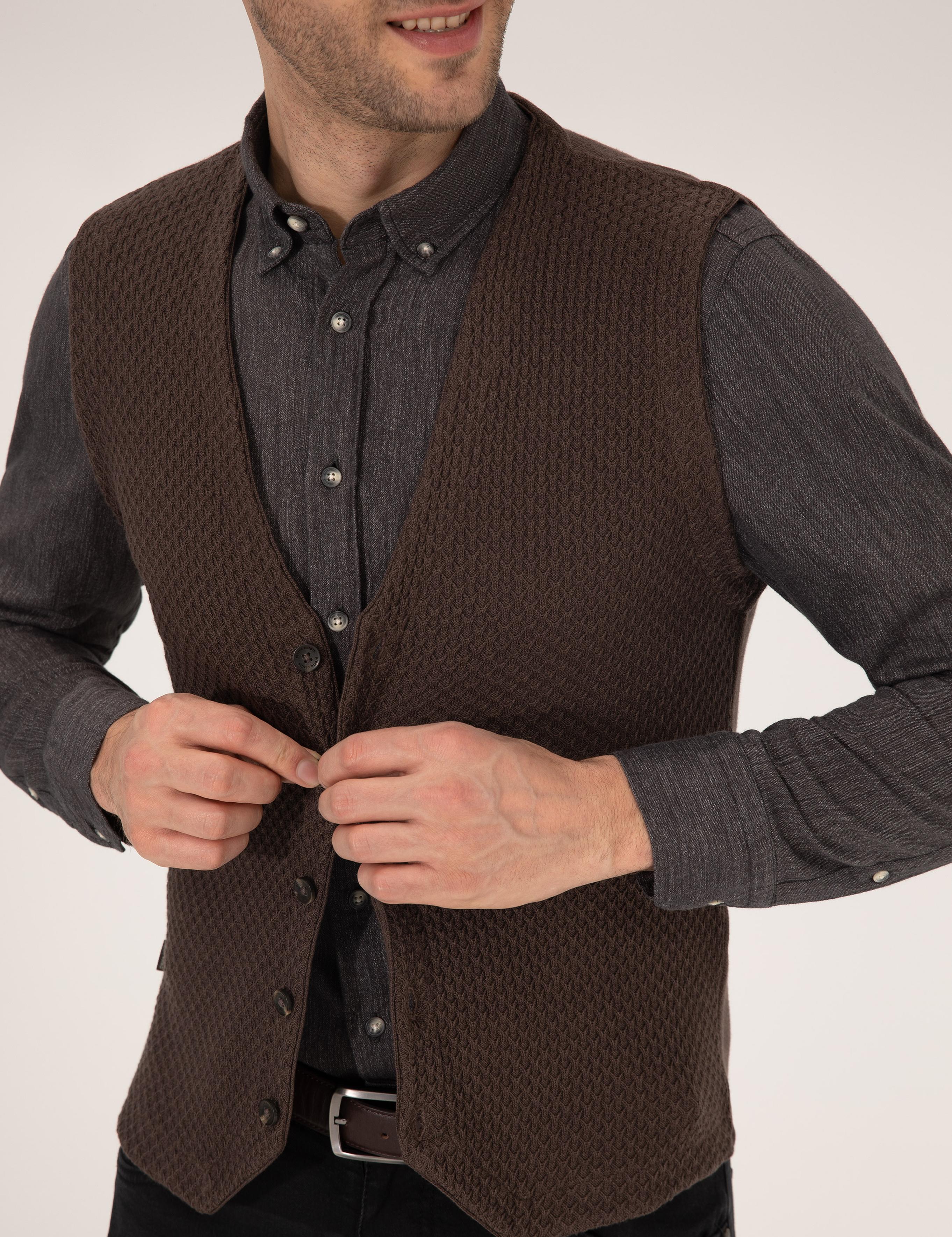 Kahverengi Triko Yelek