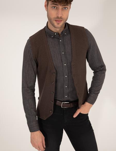 Kahverengi Triko Yelek - 50263171023