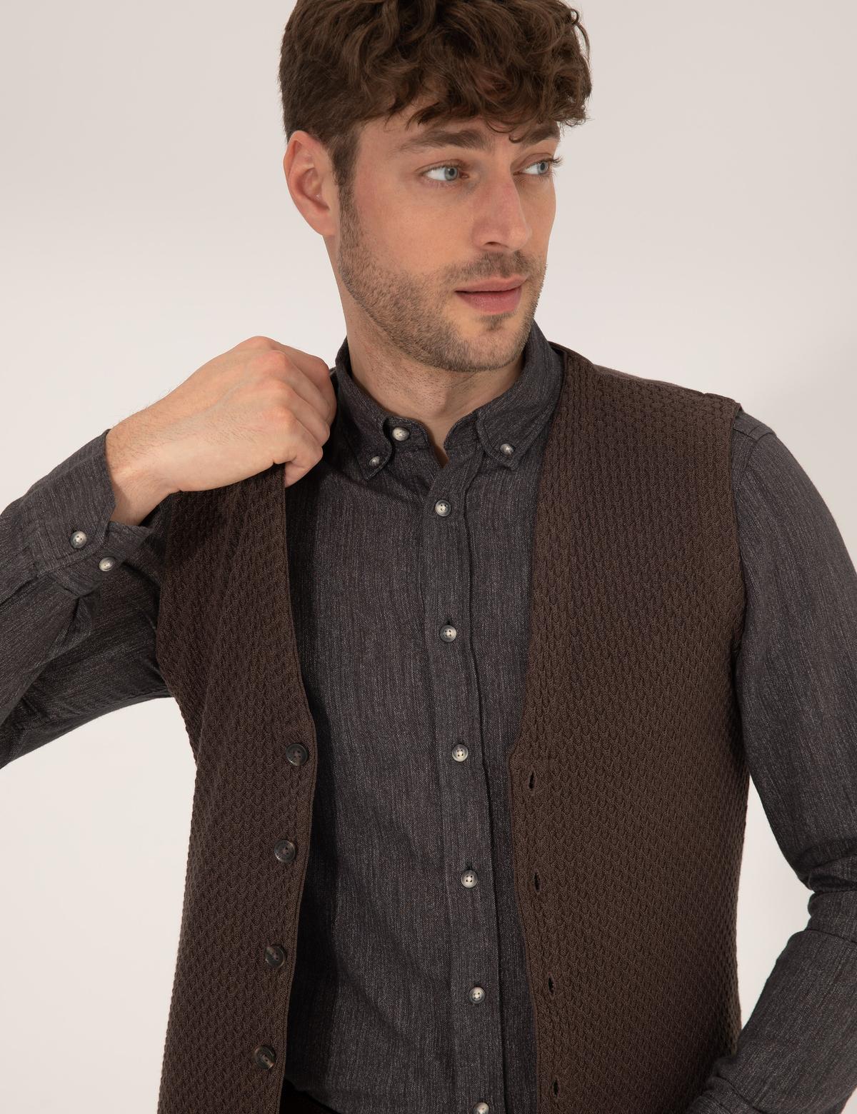 Kahverengi Triko Yelek - 50263171023