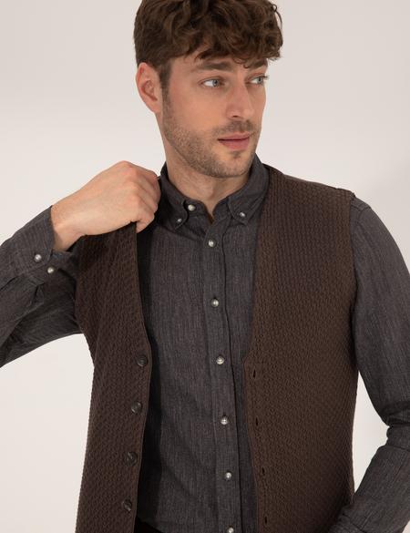 Kahverengi Triko Yelek - 50263171023