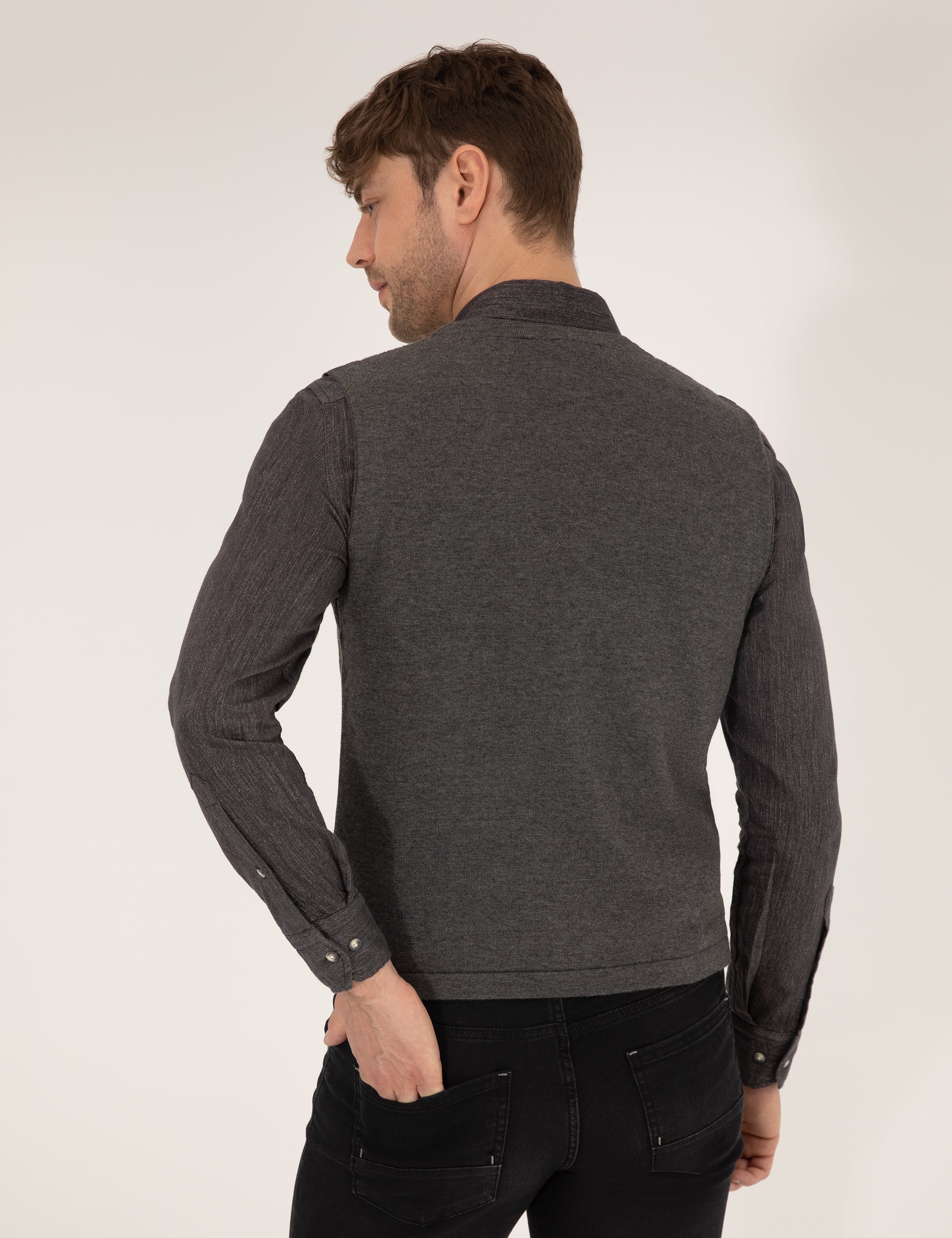 Pierre Cardin Gri Melanj Triko Yelek görsel 5