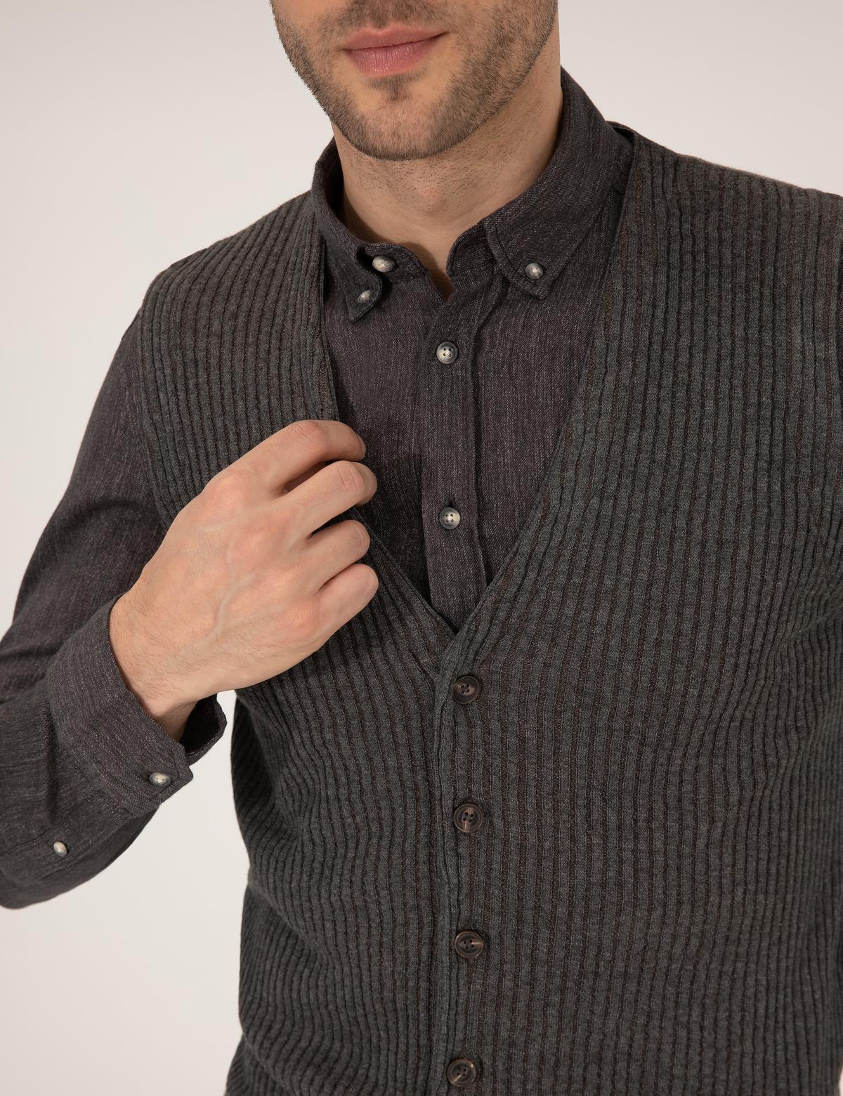 Gri Melanj Triko Yelek - 50263175007