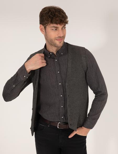 Gri Melanj Triko Yelek - 50263175007