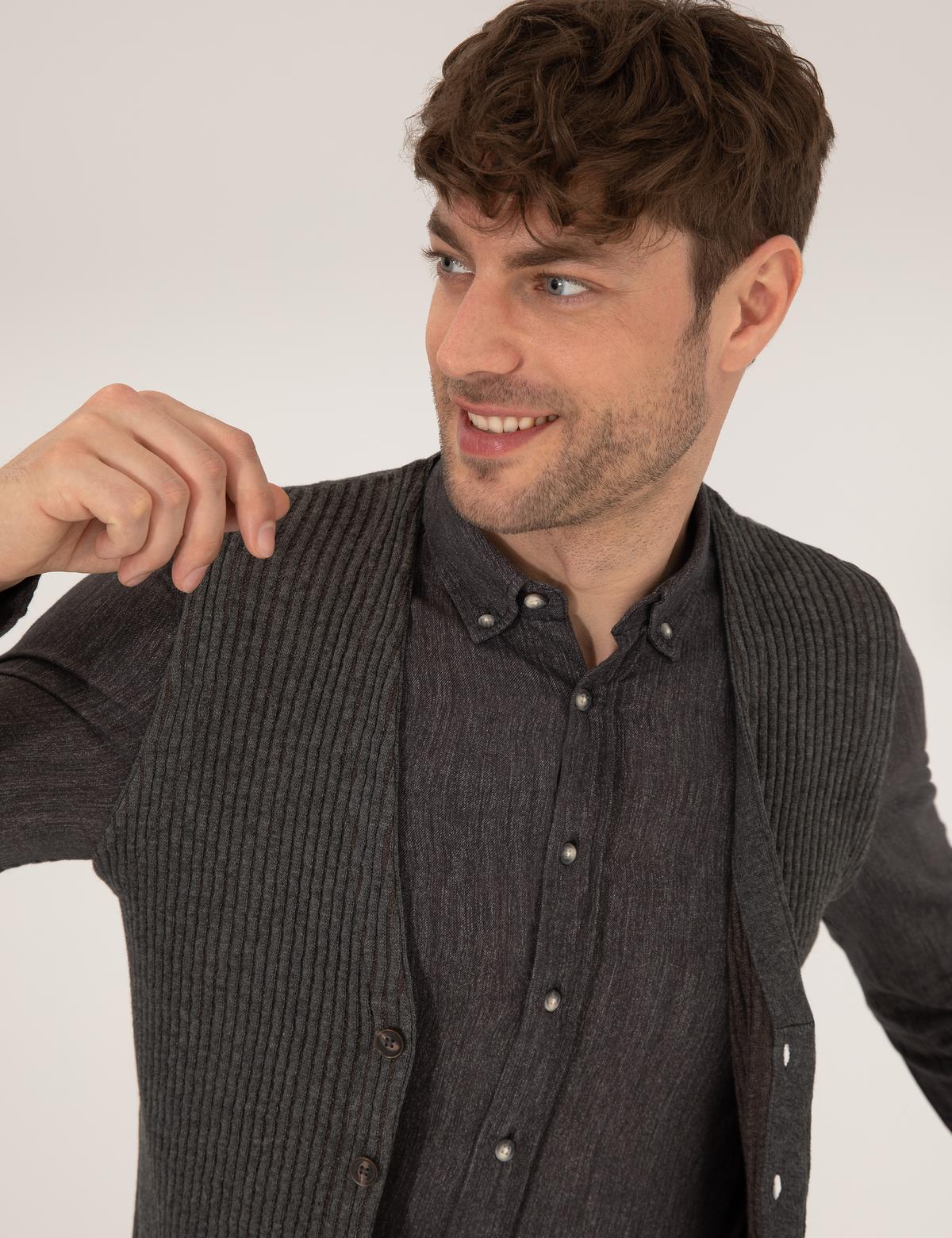 Gri Melanj Triko Yelek - 50263175007