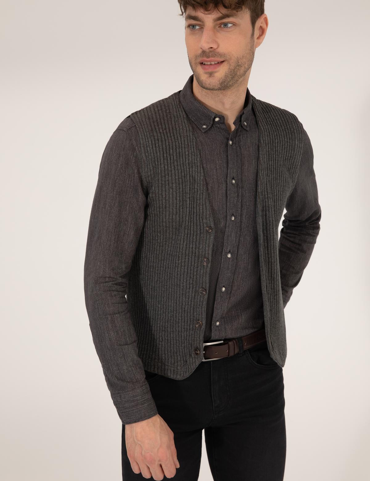 Gri Melanj Triko Yelek - 50263175007