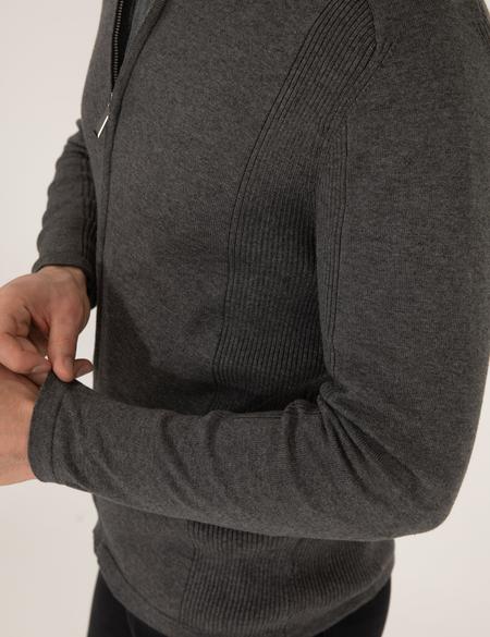 Gri Melanj Slim Fit Fermuarlı Triko Hırka - 50263239013