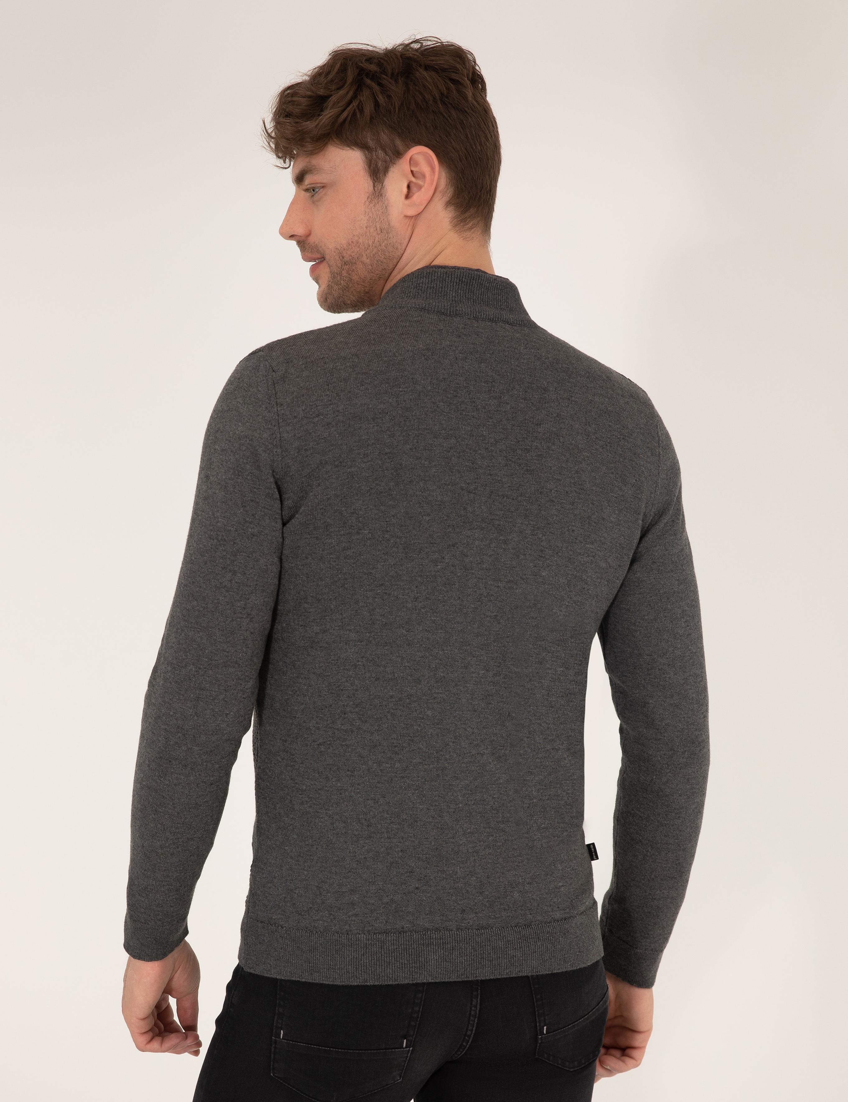 Gri Melanj Slim Fit Triko Hırka