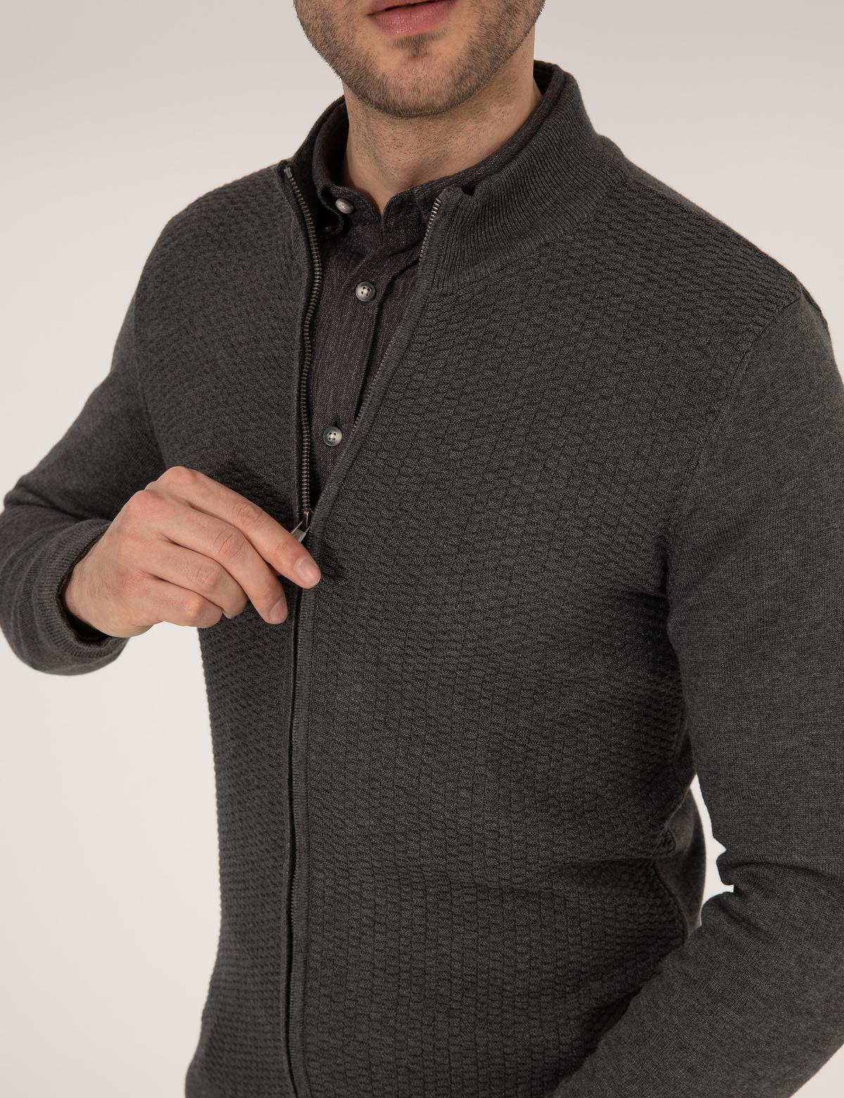 Gri Melanj Slim Fit Triko Hırka - 50265903026