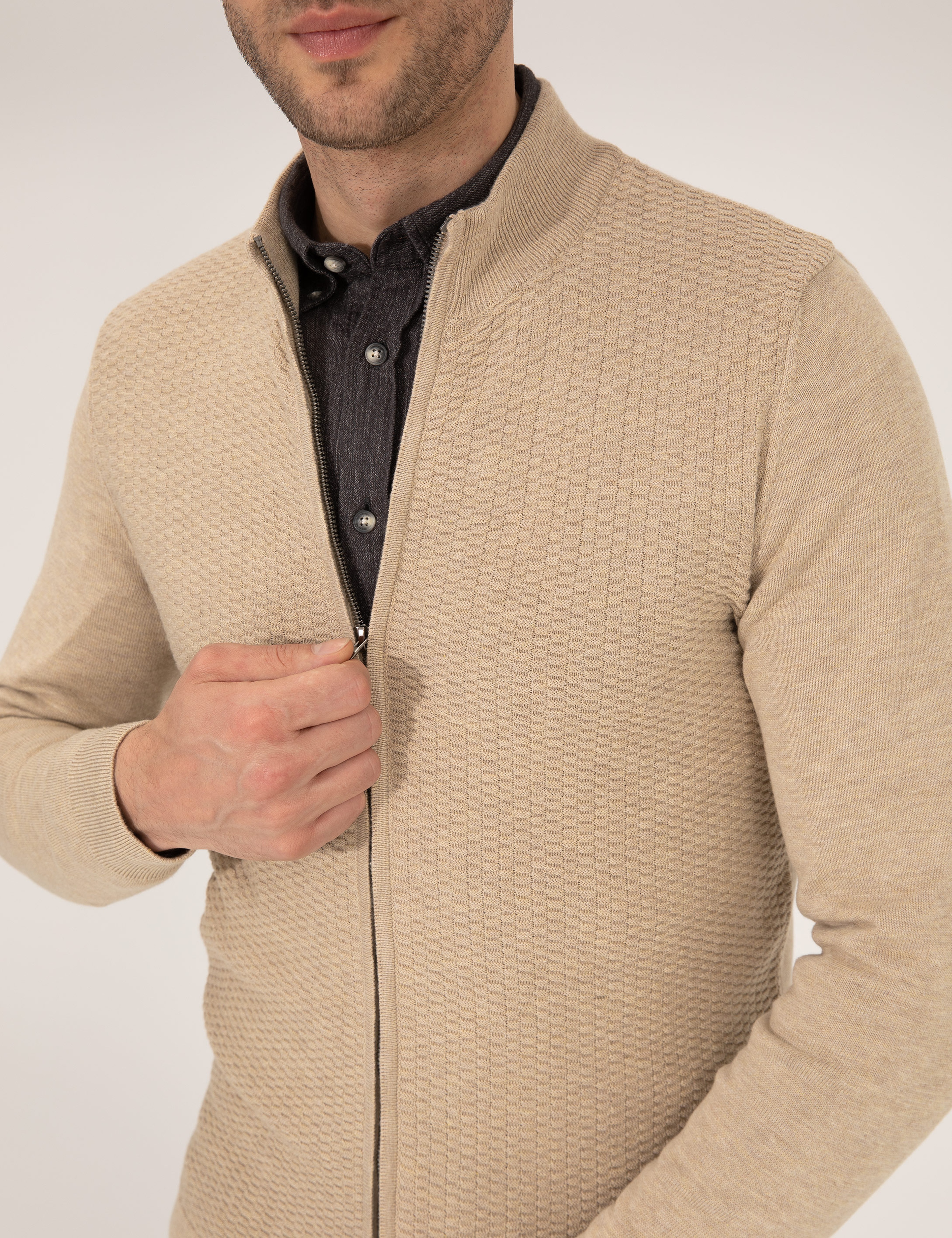 Kum Melanj Slim Fit Triko Hırka - Image 6
