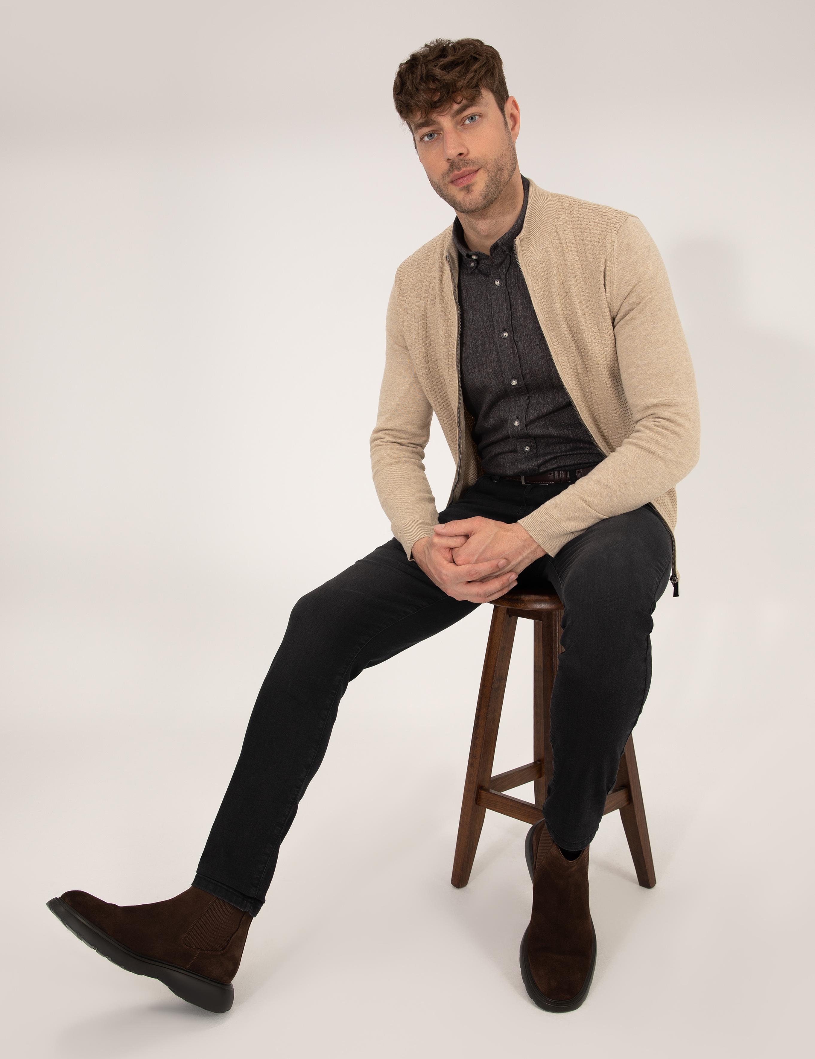 Kum Melanj Slim Fit Triko Hırka