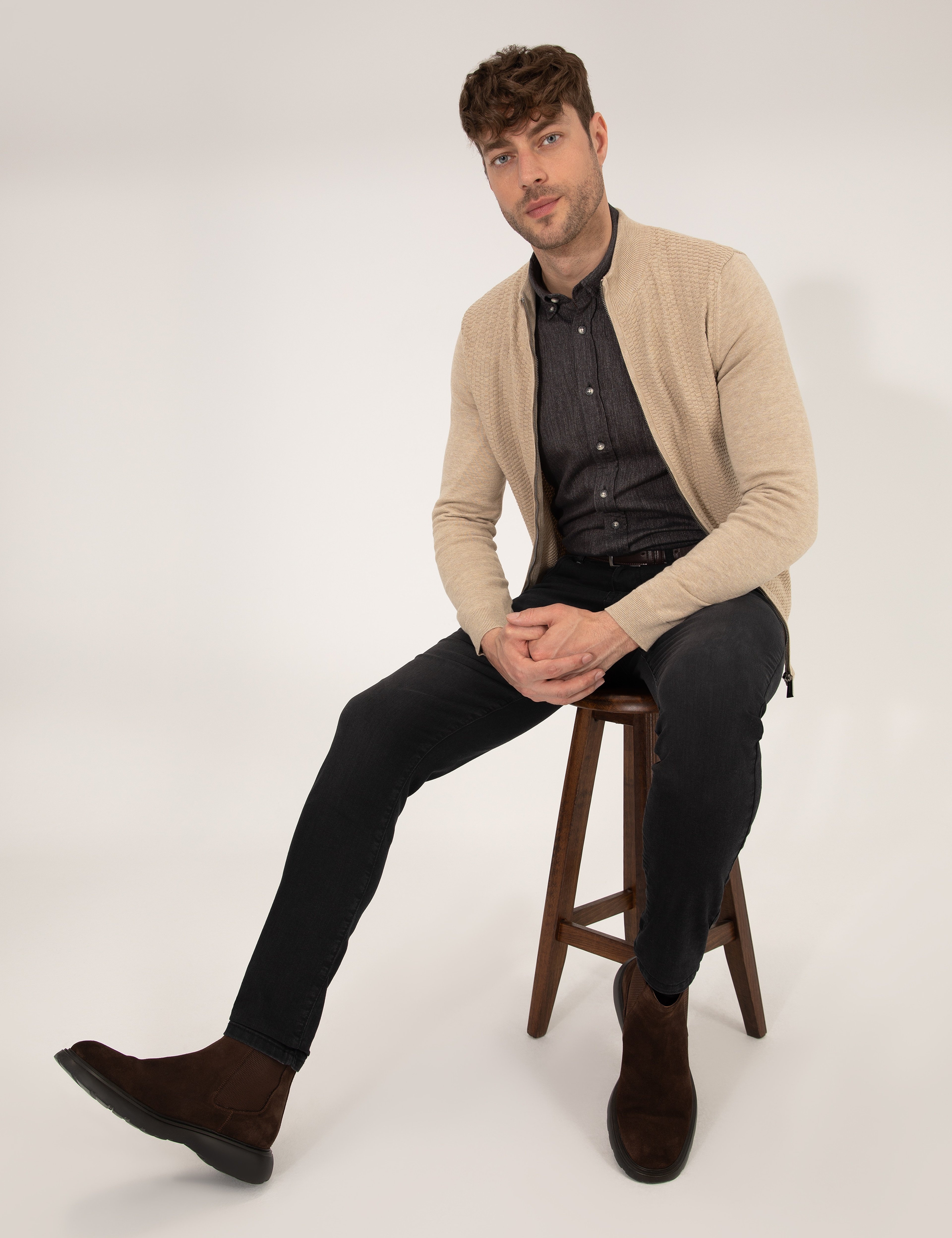 Kum Melanj Slim Fit Triko Hırka