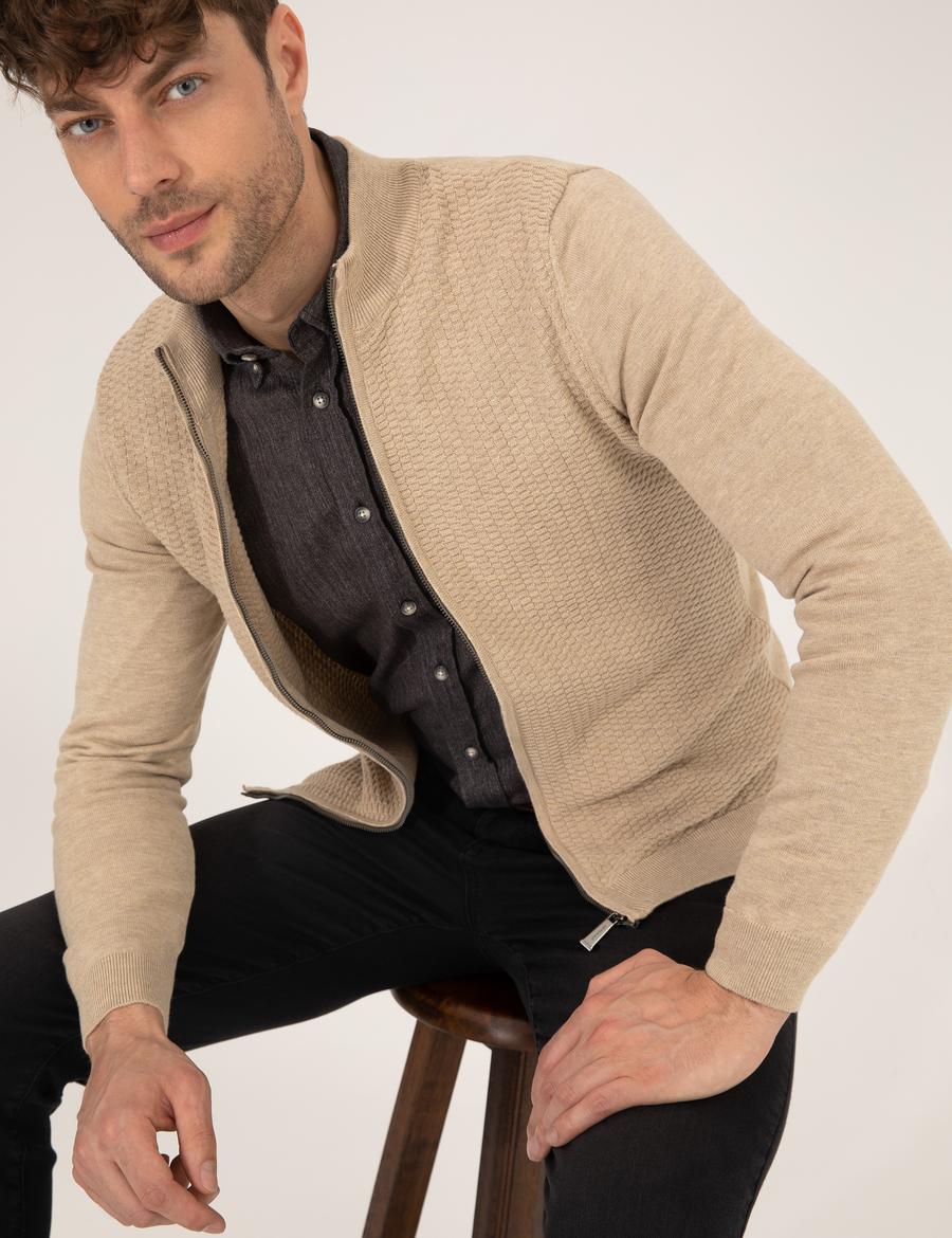 Kum Melanj Slim Fit Triko Hırka