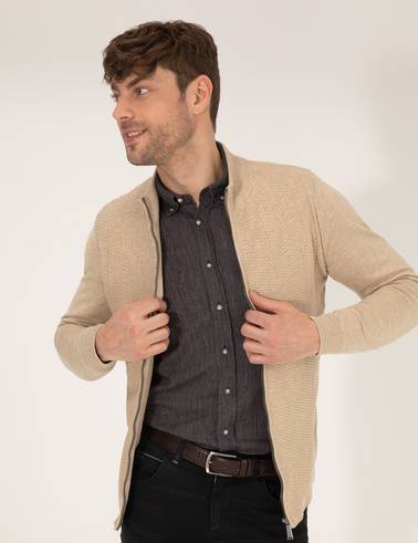 Kum Melanj Slim Fit Triko Hırka