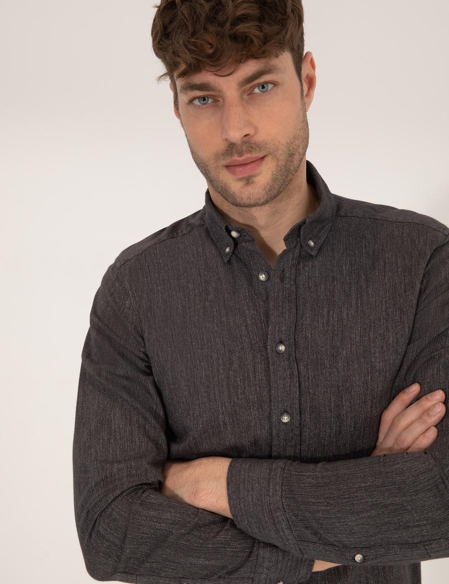 Siyah Slim Fit Uzun Kollu Gömlek