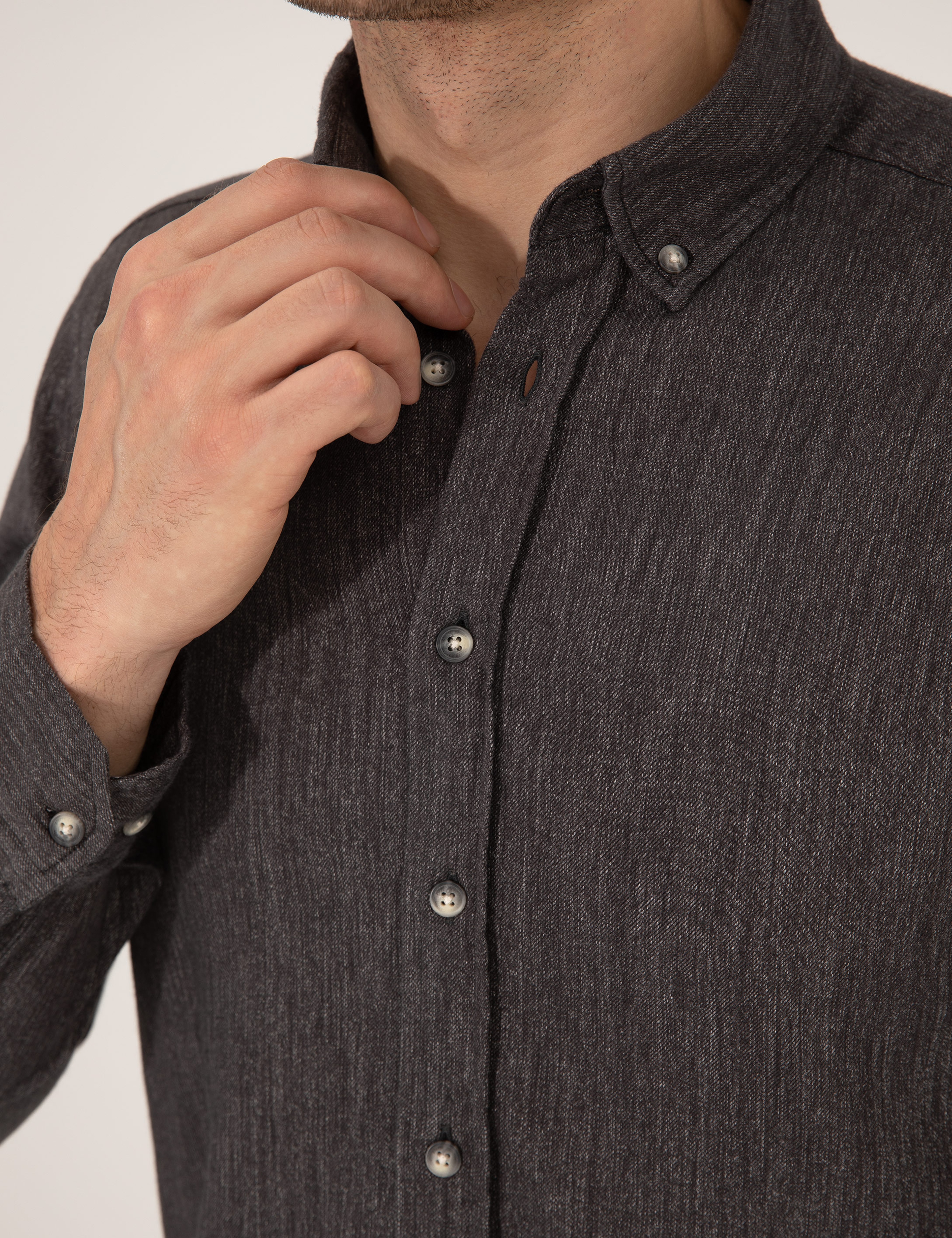 Siyah Slim Fit Uzun Kollu Gömlek - Image 7
