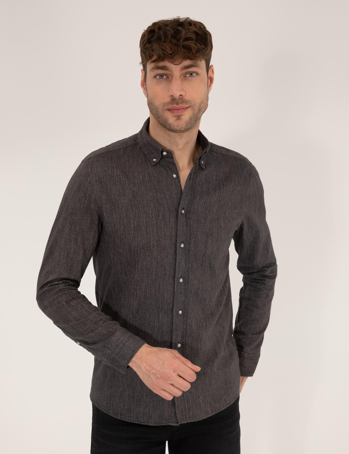 Siyah Slim Fit Uzun Kollu Gömlek - 50266232008