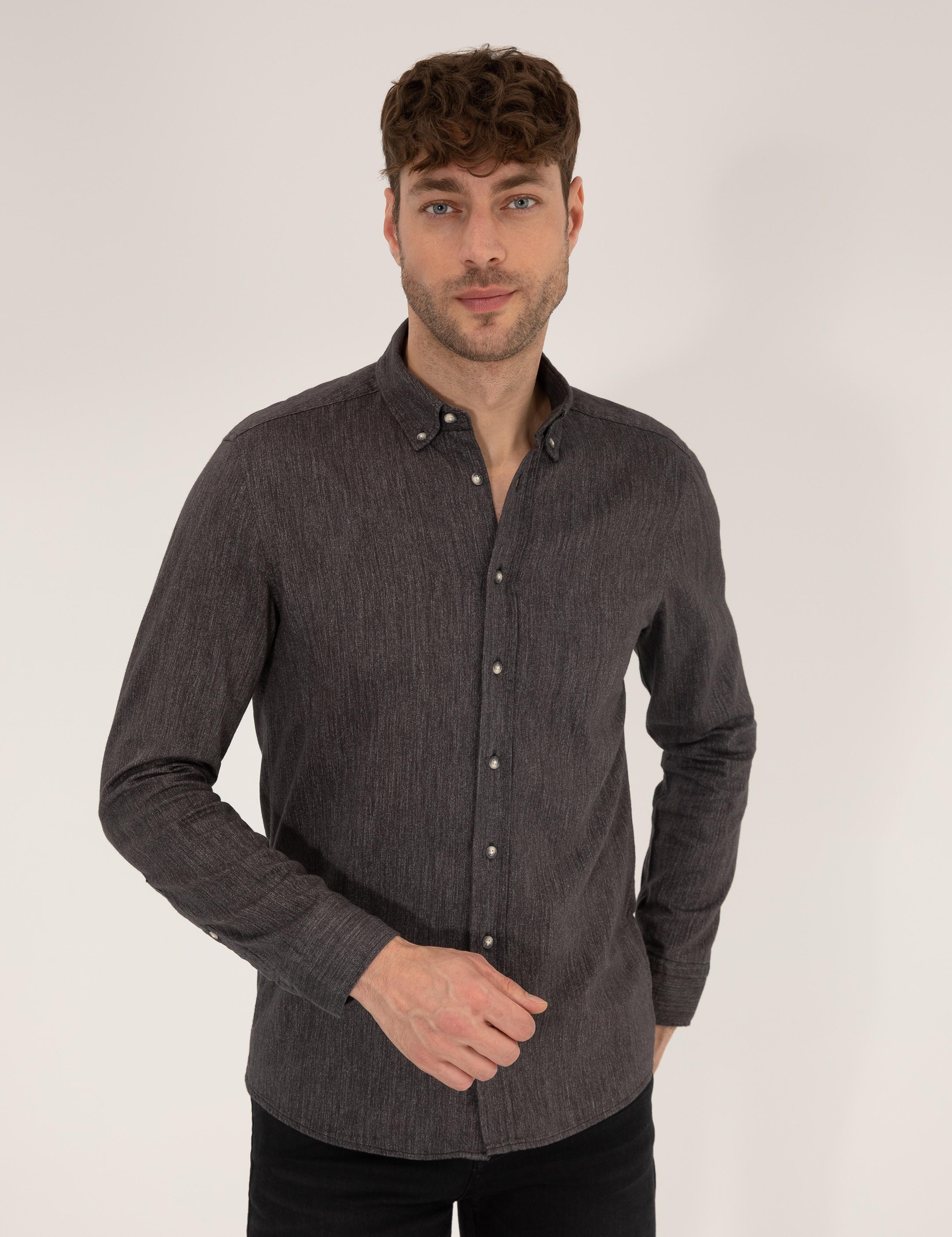 Siyah Slim Fit Uzun Kollu Gömlek