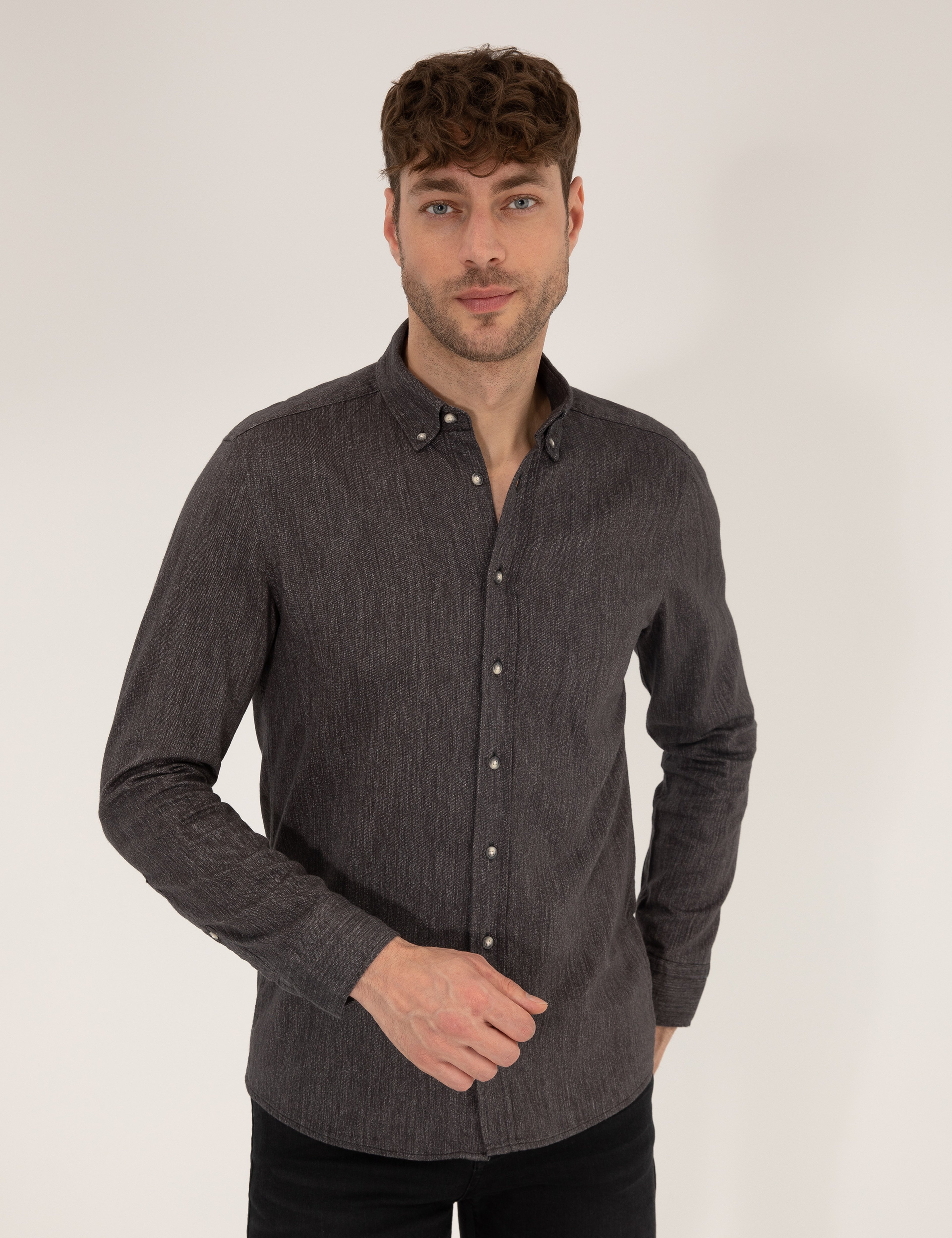 Siyah Slim Fit Uzun Kollu Gömlek