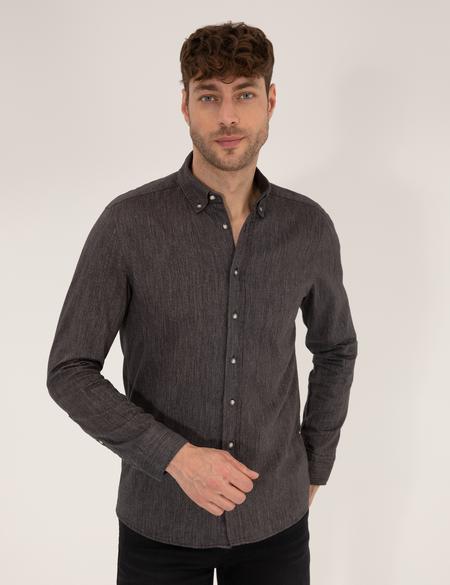 Siyah Slim Fit Uzun Kollu Gömlek - 50266232008