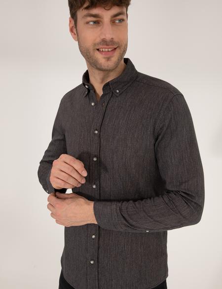 Siyah Slim Fit Uzun Kollu Gömlek - 50266232008