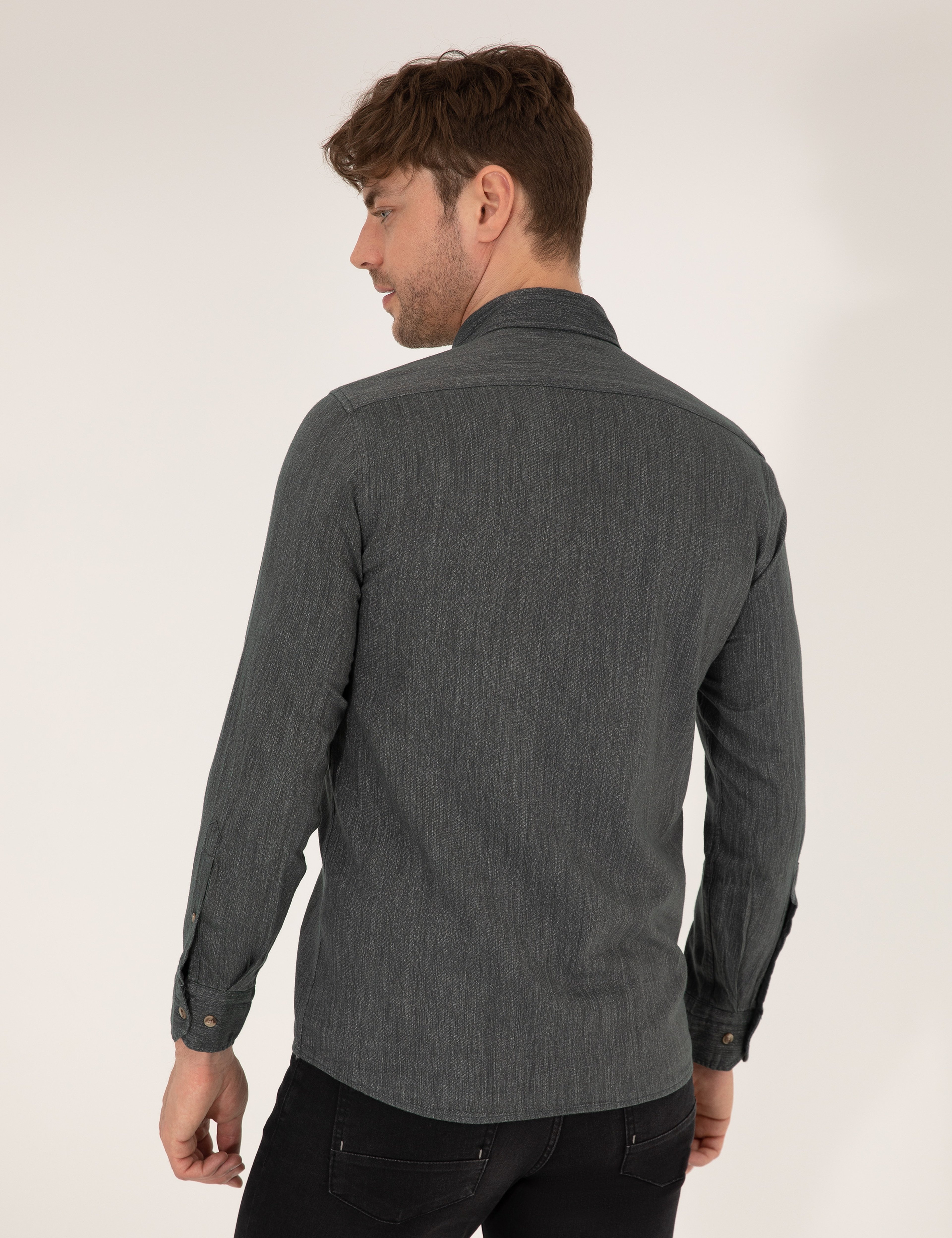 Haki Slim Fit Uzun Kollu Gömlek