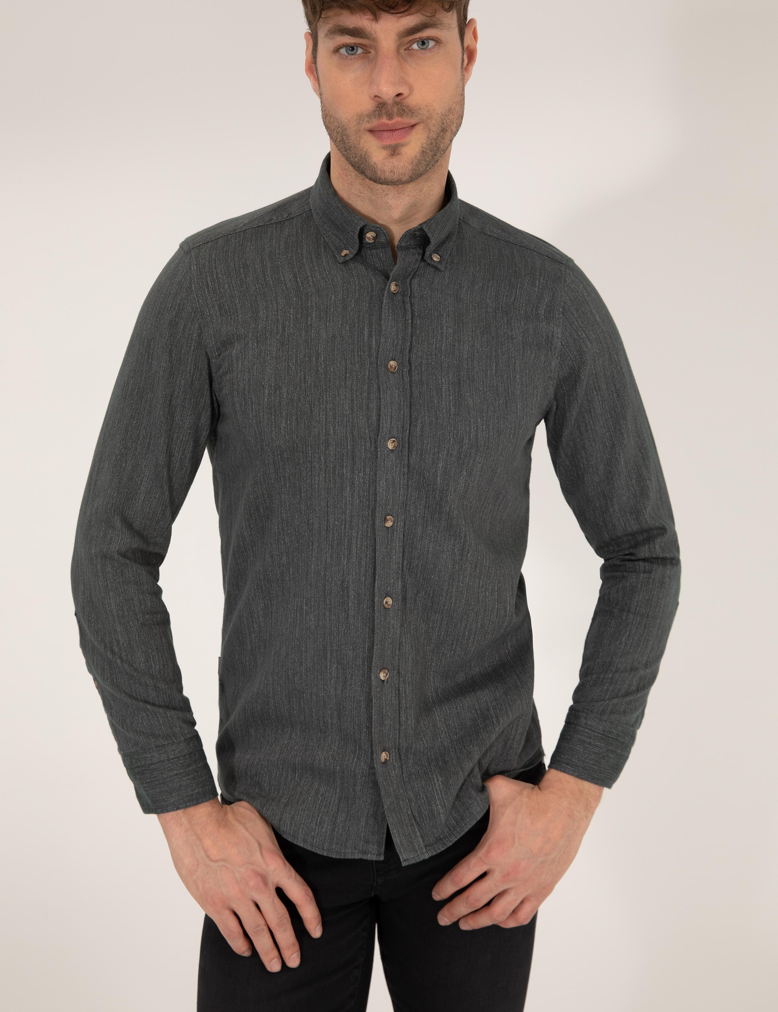 Haki Slim Fit Uzun Kollu Gömlek