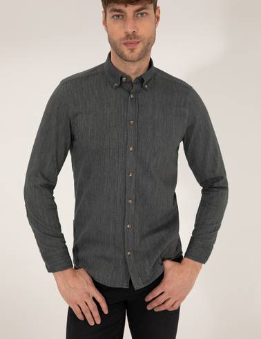 Haki Slim Fit Uzun Kollu Gömlek