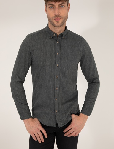 Haki Slim Fit Uzun Kollu Gömlek