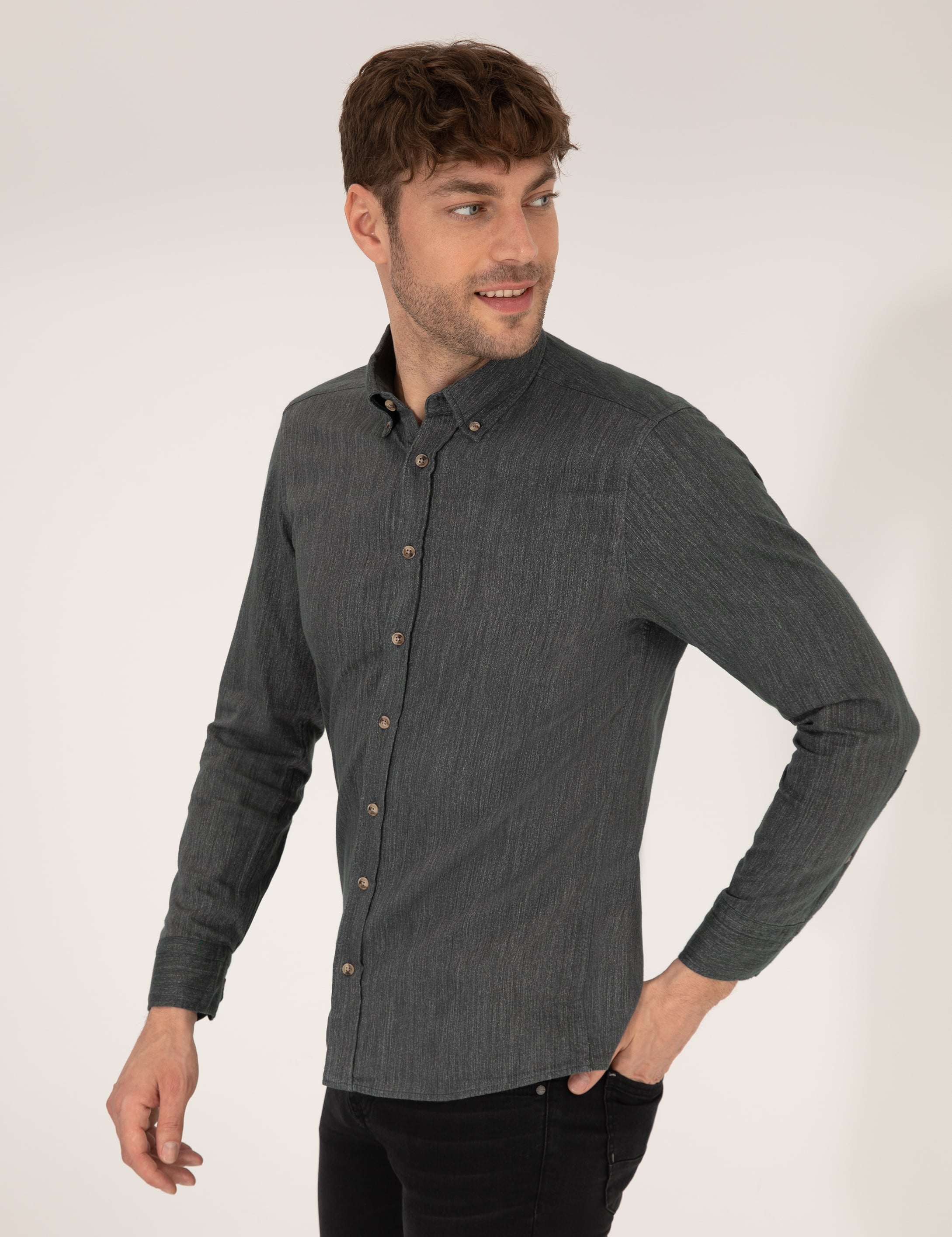 Pierre Cardin Haki Slim Fit Uzun Kollu Gömlek görsel 2