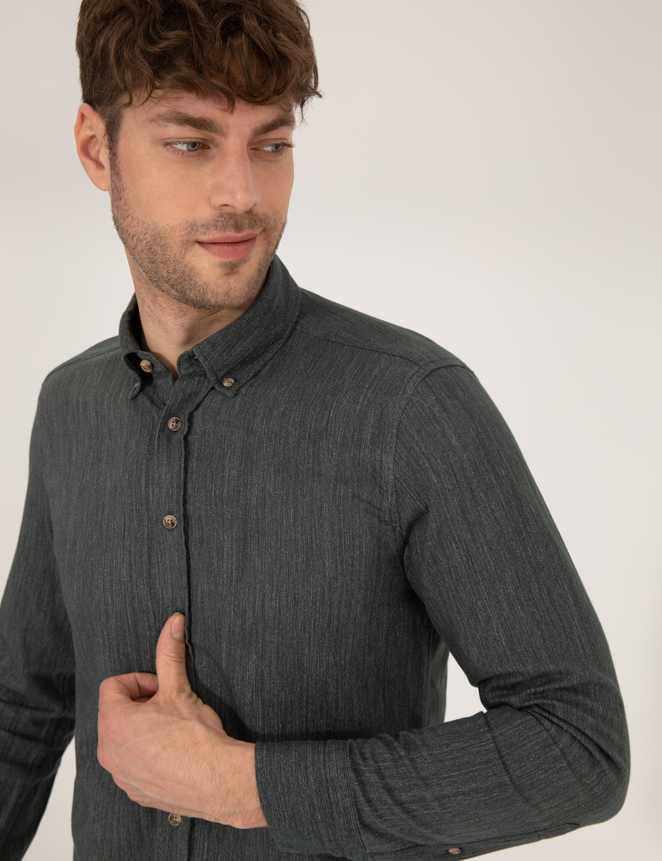 Pierre Cardin Haki Slim Fit Uzun Kollu Gömlek görsel 4
