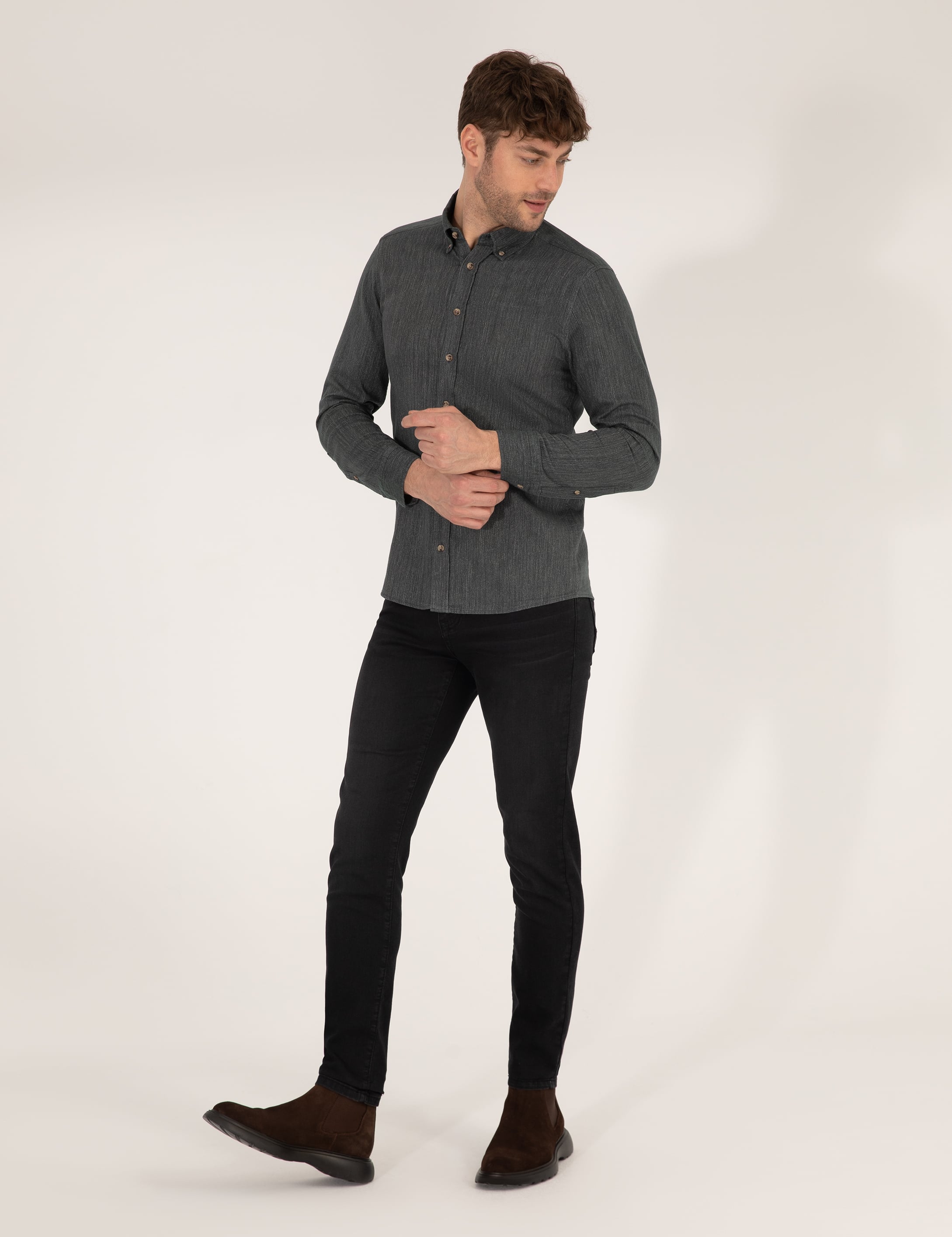 Pierre Cardin Haki Slim Fit Uzun Kollu Gömlek görsel 3