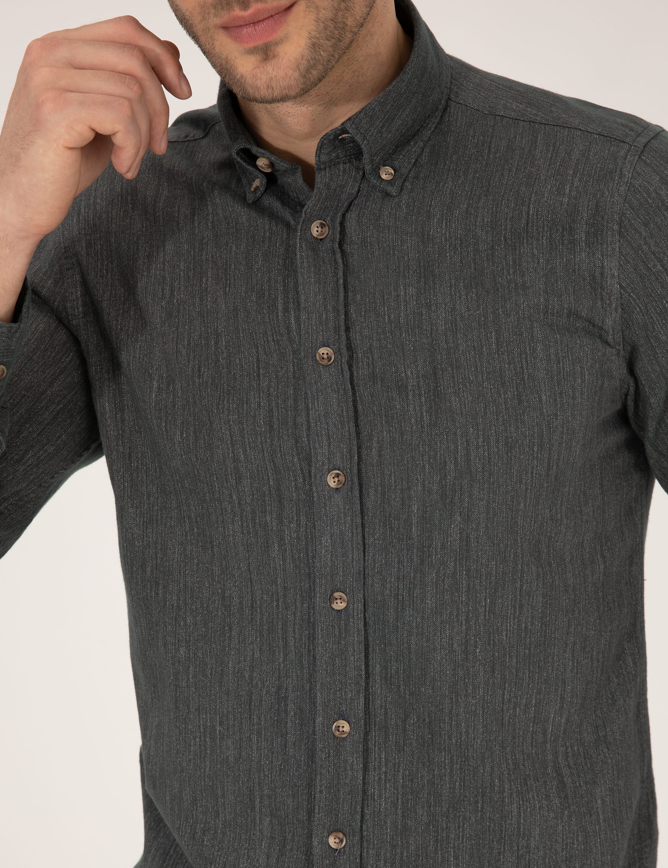 Pierre Cardin Haki Slim Fit Uzun Kollu Gömlek görsel 6