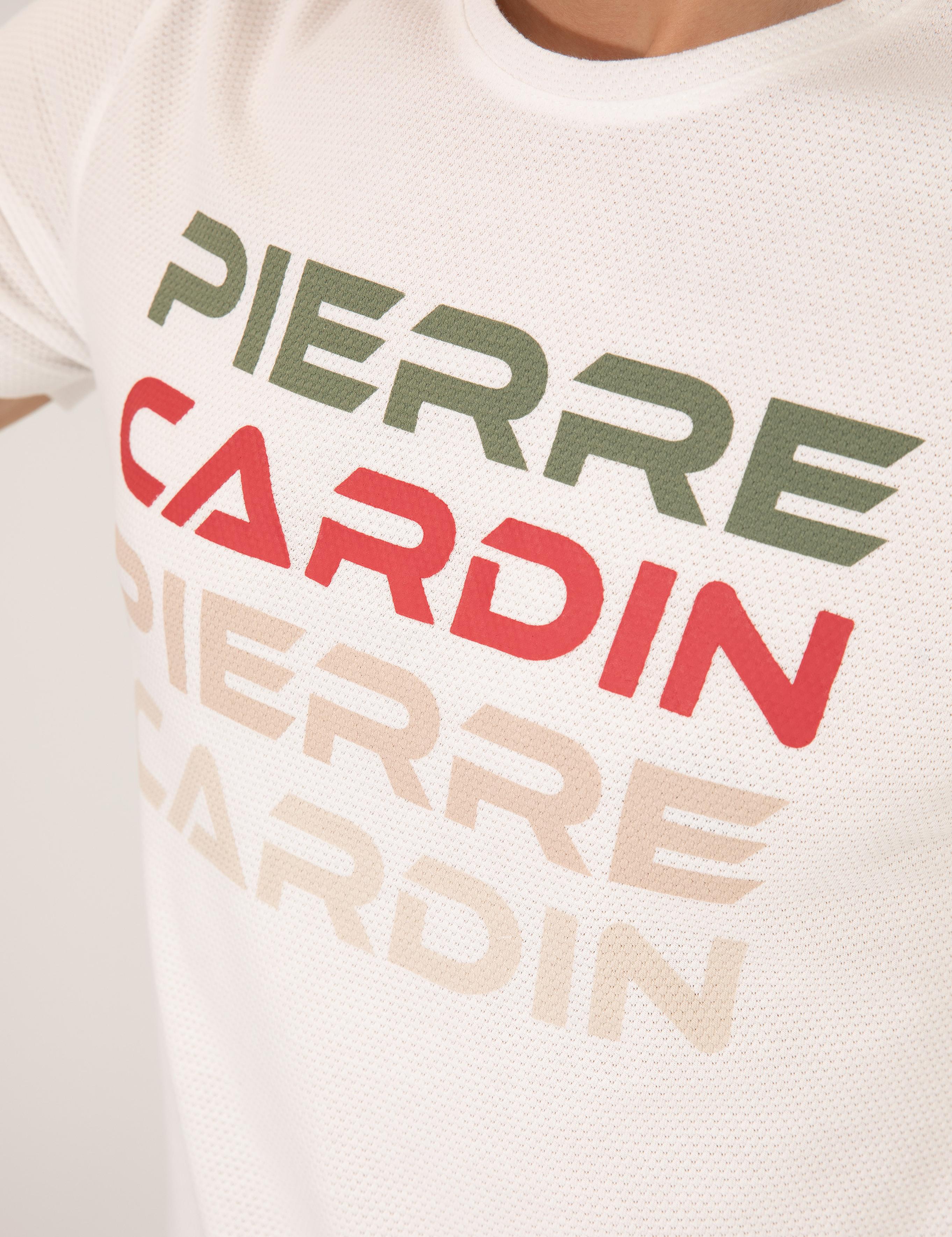 Beyaz Slim Fit Pierre Cardin Baskılı Bisiklet Yaka Tişört