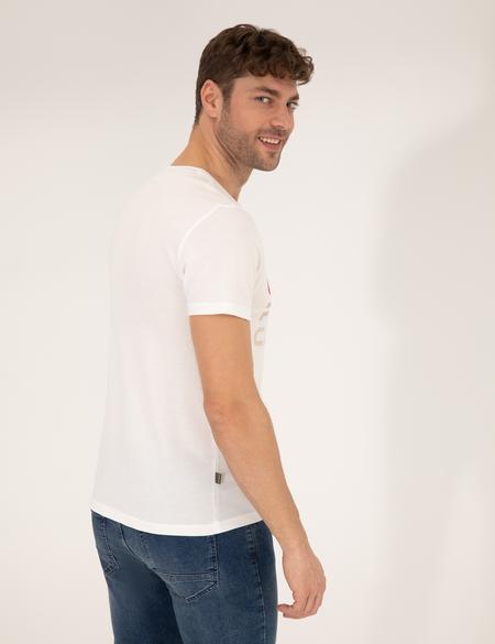 Beyaz Slim Fit Pierre Cardin Baskılı Bisiklet Yaka Tişört - 50269472009