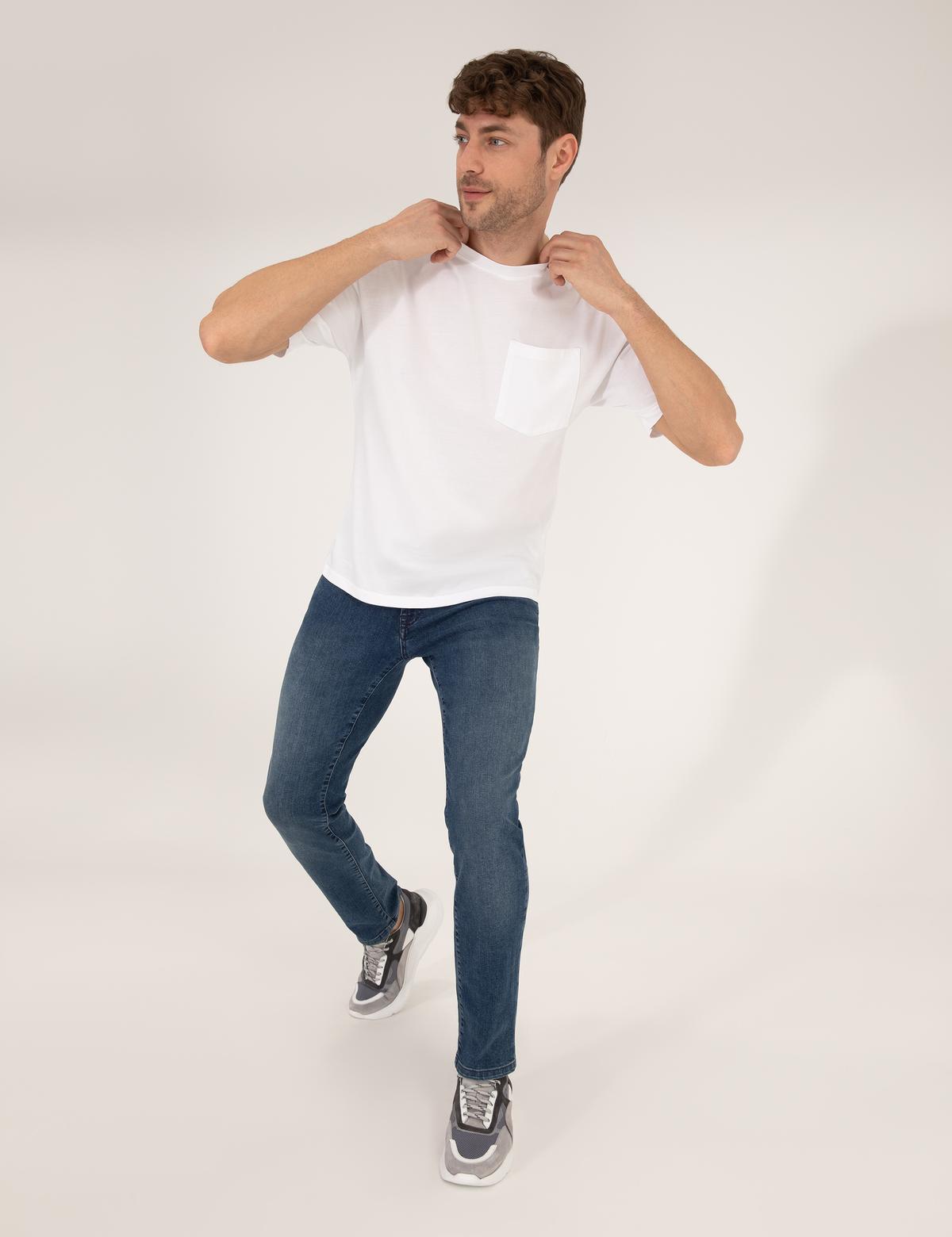 Ekru Regular Fit Düz Cepli Bisiklet Yaka Tişört - 50270489005