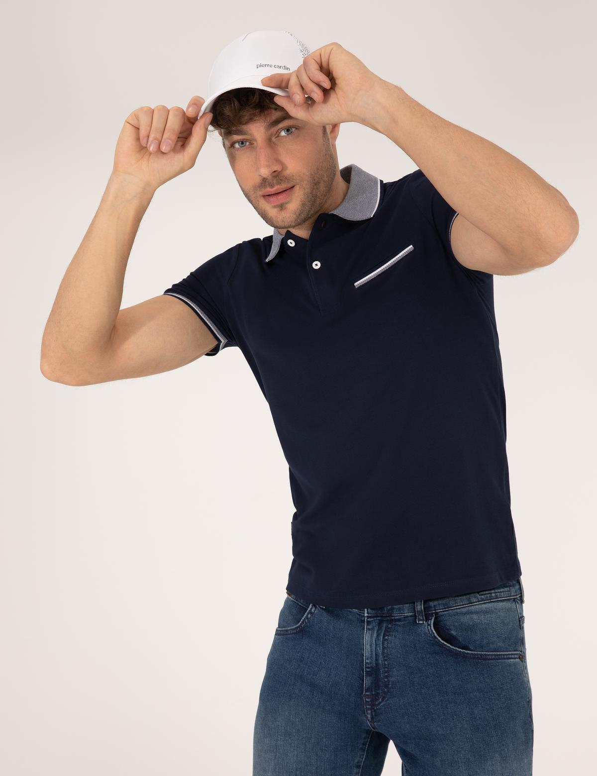 Lacivert Slim Fit Cepli Polo Yaka Tişört - 50274686005