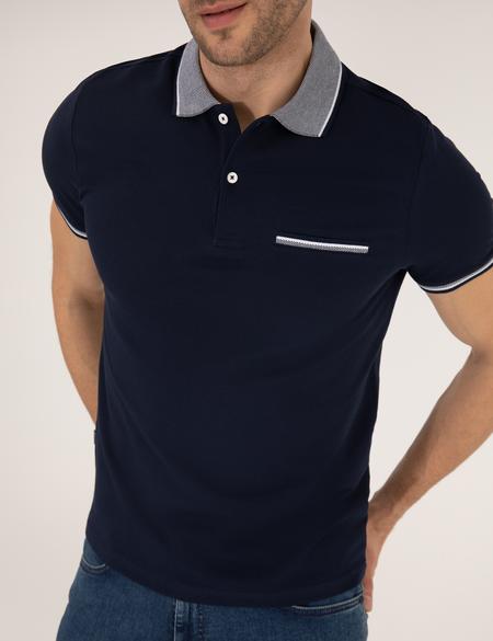 Lacivert Slim Fit Cepli Polo Yaka Tişört - 50274686005