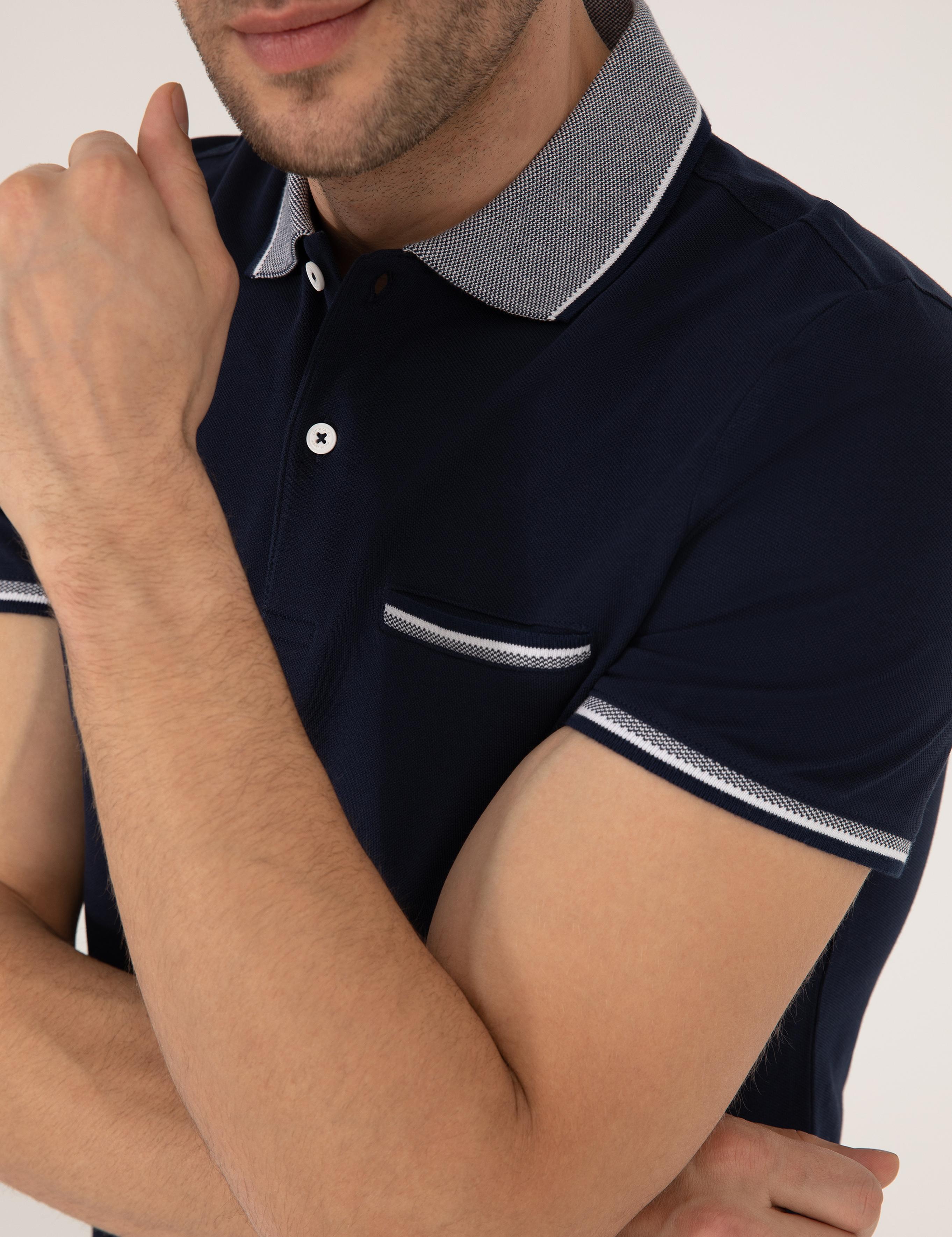 Lacivert Slim Fit Cepli Polo Yaka Tişört