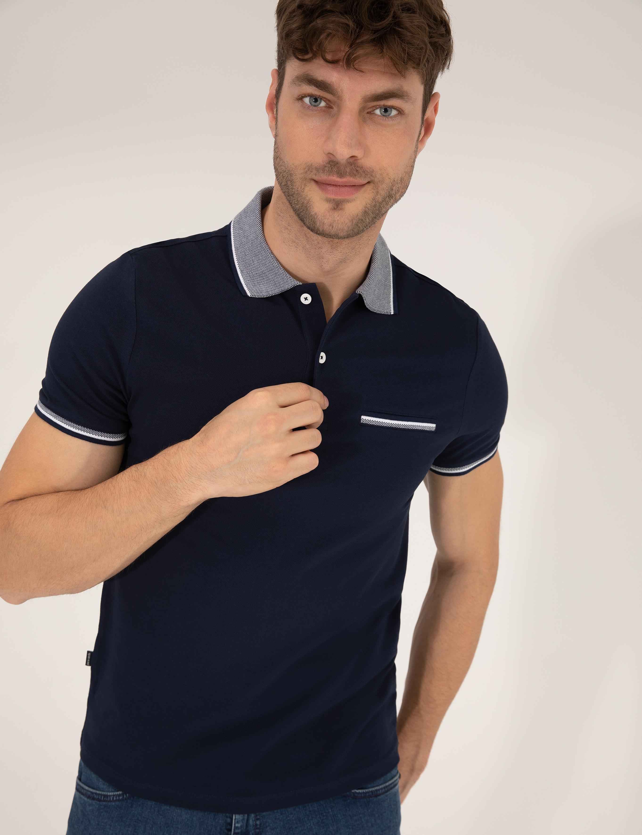 Lacivert Slim Fit Cepli Polo Yaka Tişört