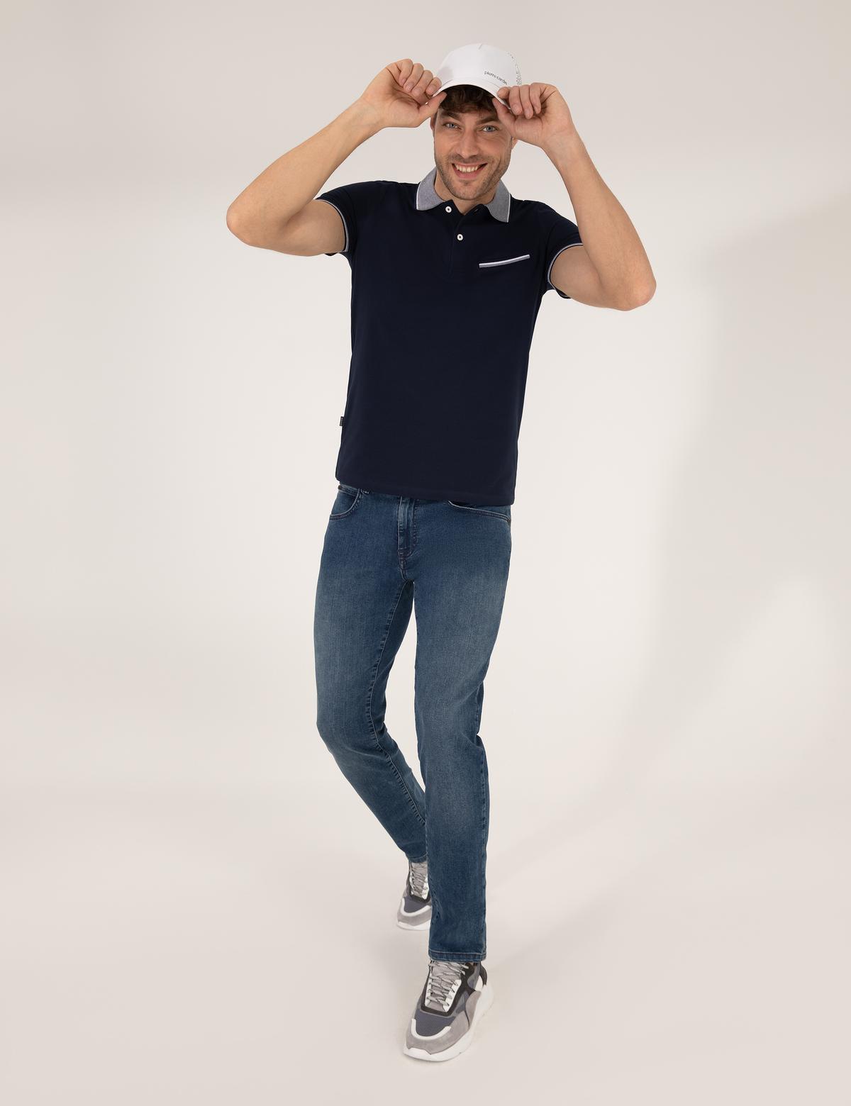 Lacivert Slim Fit Cepli Polo Yaka Tişört - 50274686005