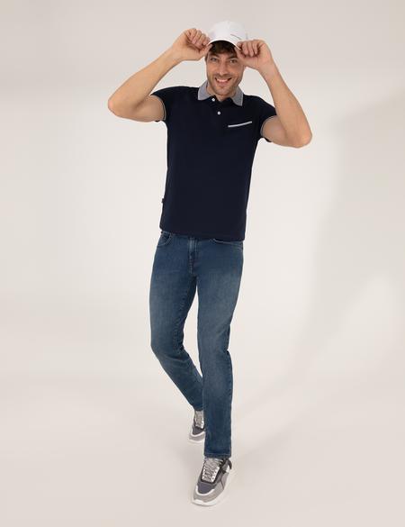 Lacivert Slim Fit Cepli Polo Yaka Tişört - 50274686005