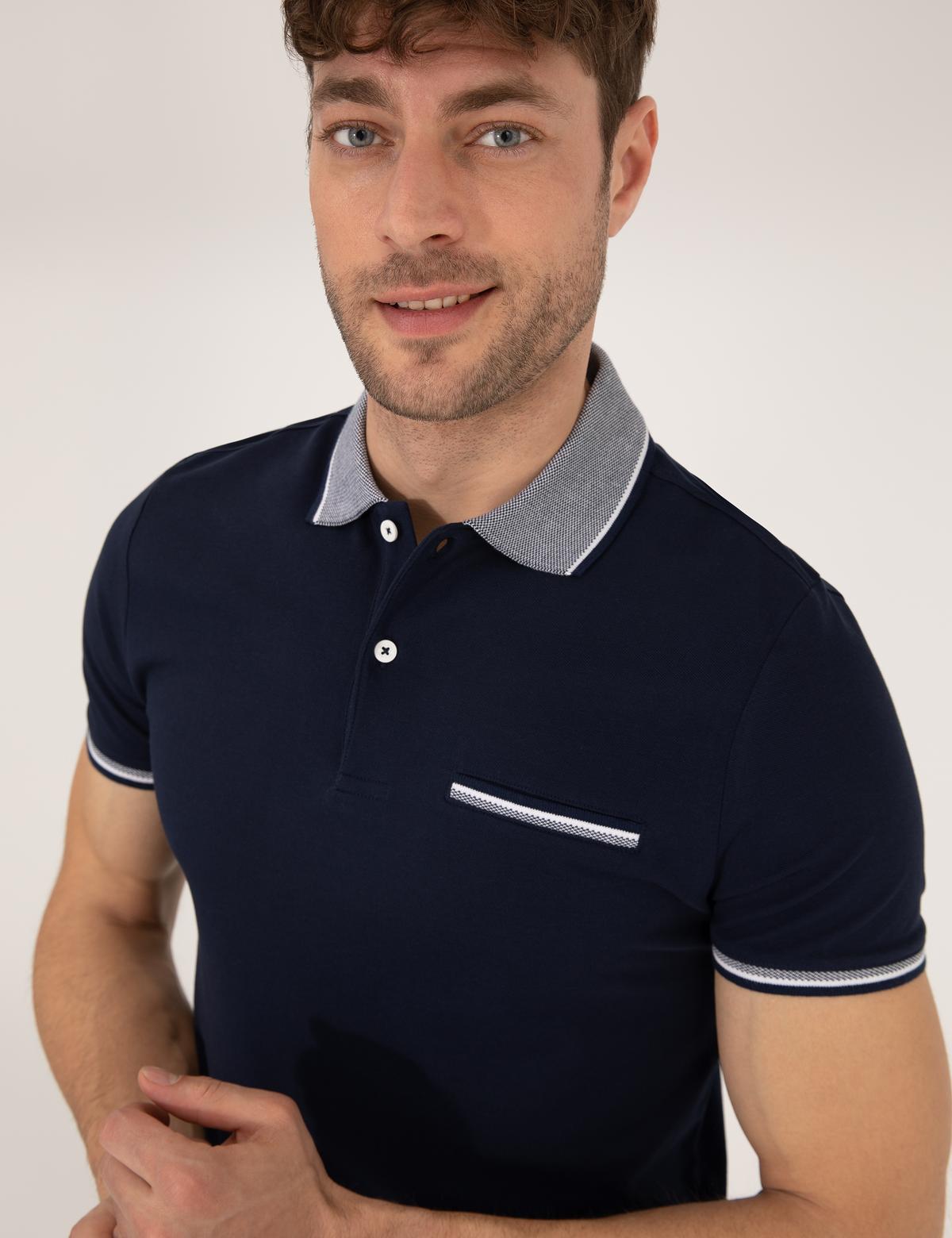 Lacivert Slim Fit Cepli Polo Yaka Tişört - 50274686005