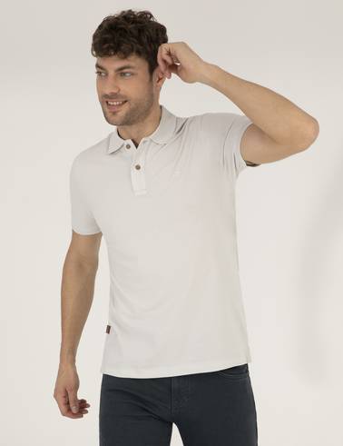 Açık Gri Slim Fit Polo Yaka Basic Tişört
