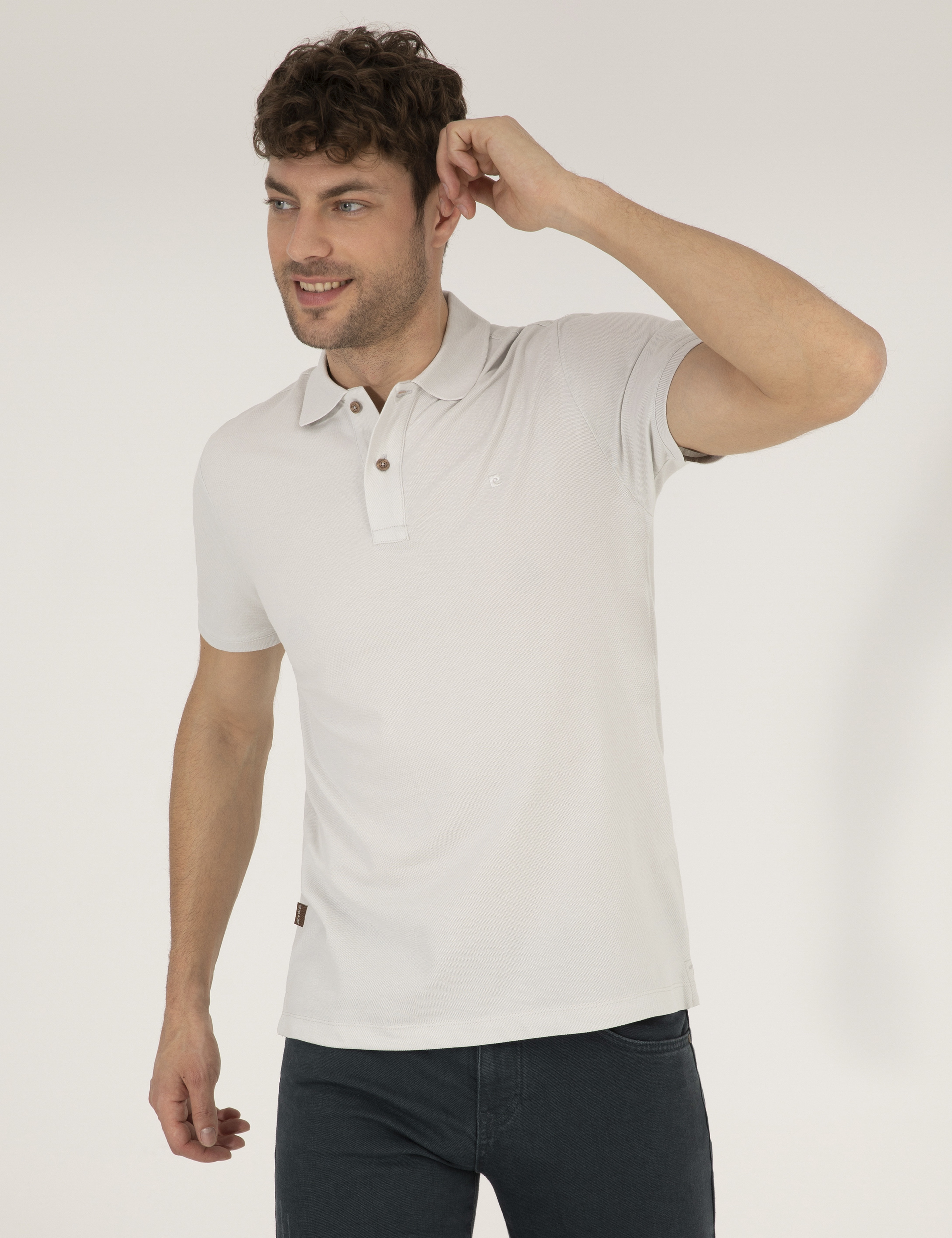 Açık Gri Slim Fit %100 Pamuk Polo Yaka Basic Tişört